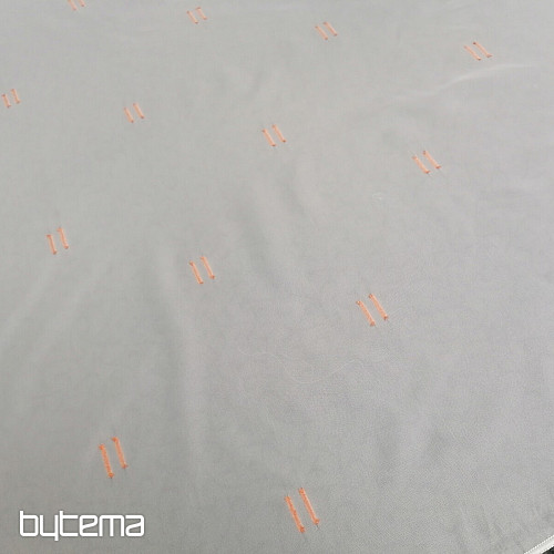 Cortina de voile color crema claro con líneas cosidas en terracota
