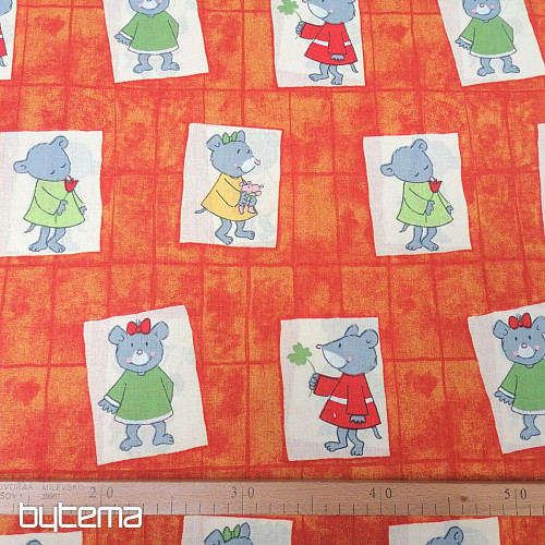 Tela infantil de algodón naranja - ratones