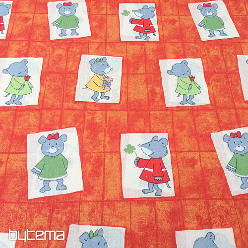 Tela infantil de algodón naranja - ratones
