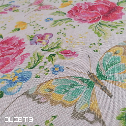 Tela decorativa Flores y mariposas.