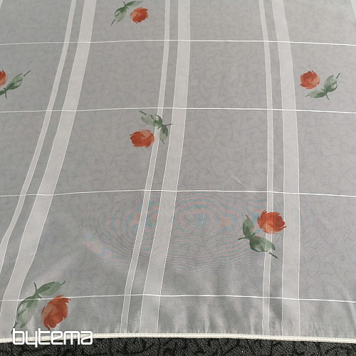Cortina de voile crema claro - rosas