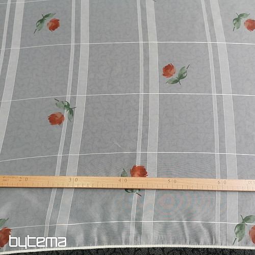 Cortina de voile crema claro - rosas