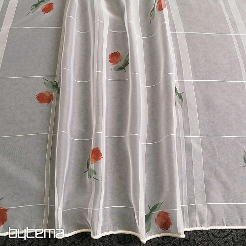 Cortina de voile crema claro - rosas