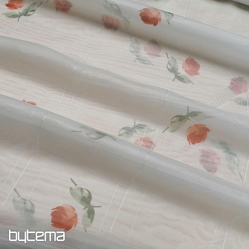 Cortina de voile crema claro - rosas