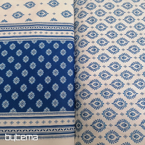 Tela de algodón FOLK HOJAS AZULES
