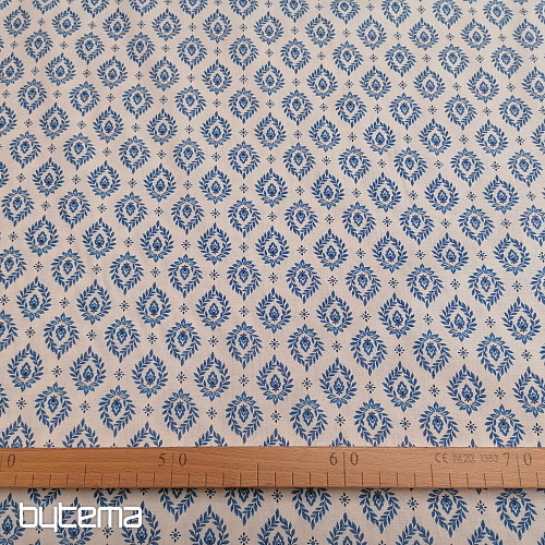 Tela de algodón FOLK HOJAS AZULES