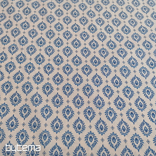Tela de algodón FOLK HOJAS AZULES