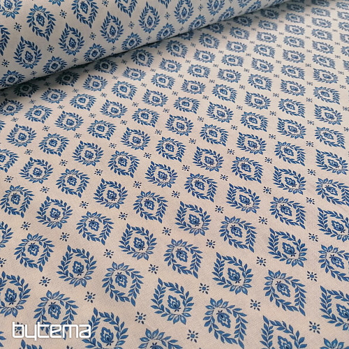 Tela de algodón FOLK HOJAS AZULES