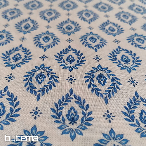 Tela de algodón FOLK HOJAS AZULES