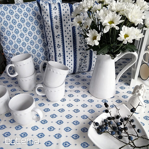Tela de algodón FOLK HOJAS AZULES