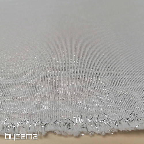 Tela decorativa navideña de Papá Noel con lurex blanco plateado