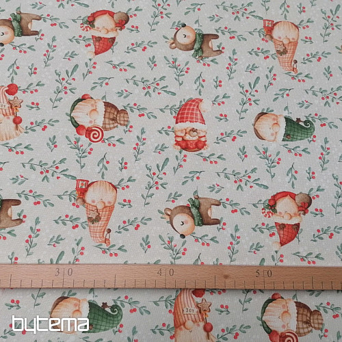 Tela decorativa navideña Duendes y ciervos