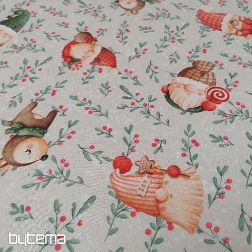 Tela decorativa navideña Duendes y ciervos