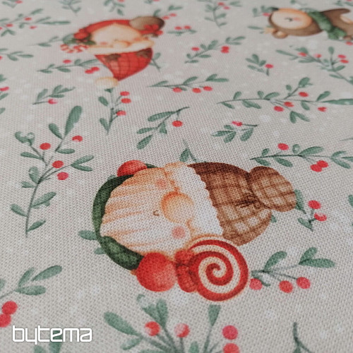 Tela decorativa navideña Duendes y ciervos