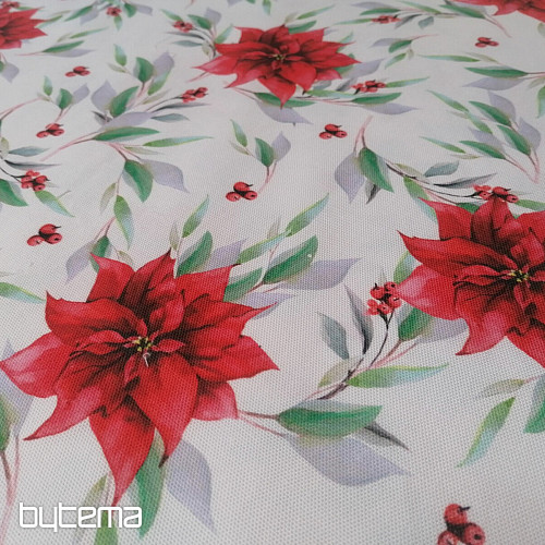 Tela decorativa navideña Poinsettia con hojas