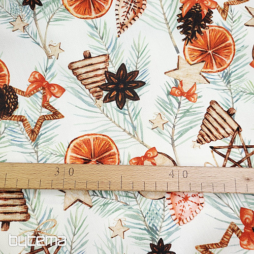 Tela decorativa navideña Naranjas secas