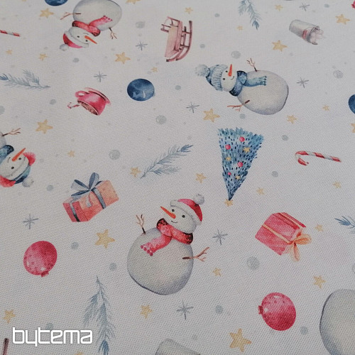Tela decorativa navideña MUÑECOS DE NIEVE