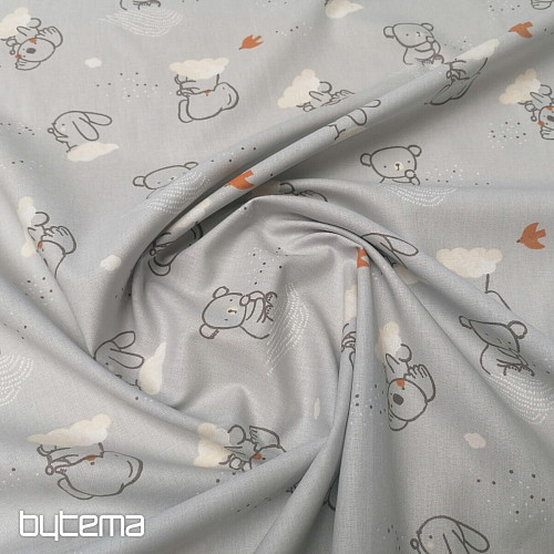 Tela de algodón gris cielo con animales