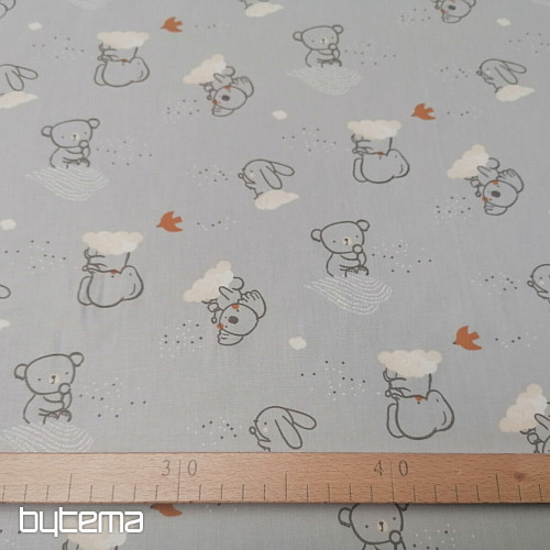 Tela de algodón gris cielo con animales