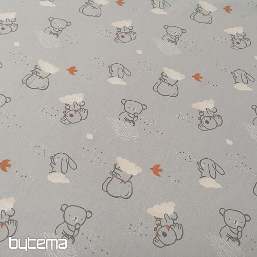 Tela de algodón gris cielo con animales