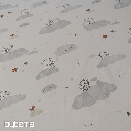 Tela de algodón Animales en una nube - blanco