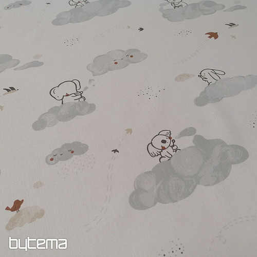 Tela de algodón Animales en una nube - blanco