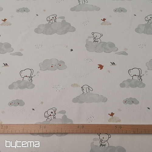 Tela de algodón Animales en una nube - blanco