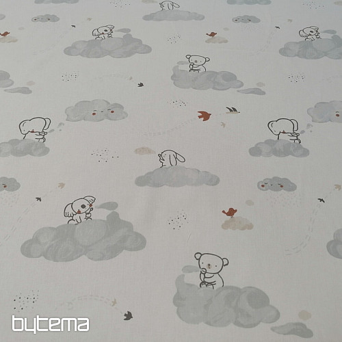 Tela de algodón Animales en una nube - blanco