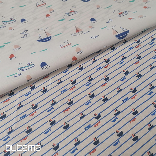 Tela de algodón Barcos Tazio - líneas
