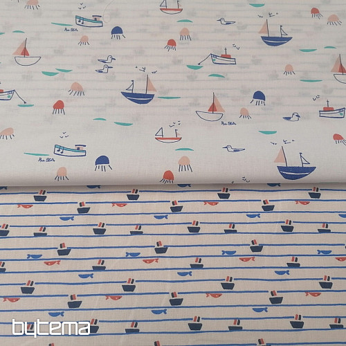 Tela de algodón Barcos Tazio - líneas