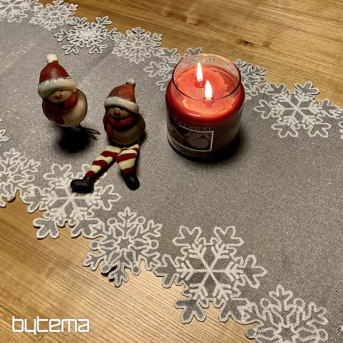 Mantel navideño bordado gris con copos