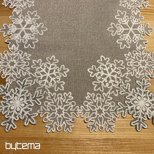 Mantel navideño bordado gris con copos