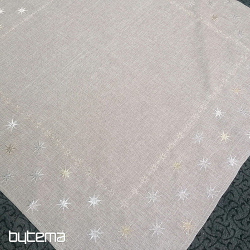 Mantel navideño bordado gris-beige con estrellas