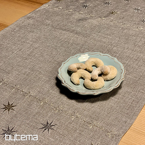 Mantel navideño bordado gris-beige con estrellas