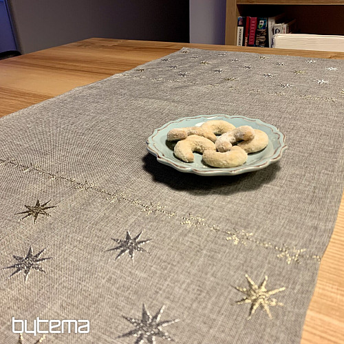 Mantel navideño bordado gris-beige con estrellas