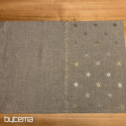 Mantel navideño bordado gris-beige con estrellas