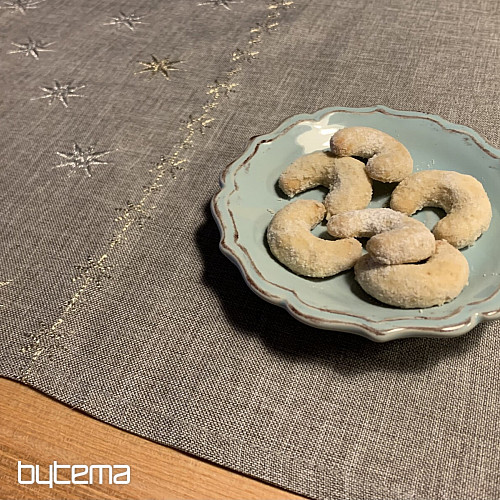 Mantel navideño bordado gris-beige con estrellas