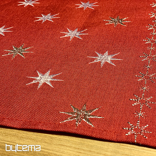 Mantel navideño bordado rojo con estrellas