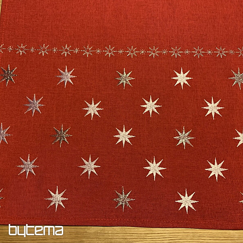 Mantel navideño bordado rojo con estrellas