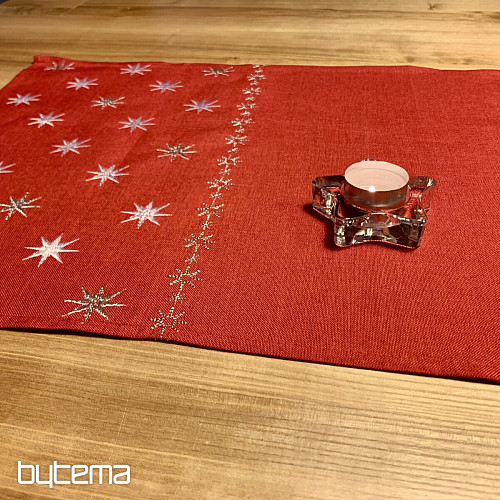 Mantel navideño bordado rojo con estrellas
