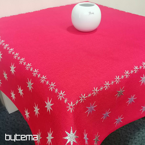Mantel navideño bordado rojo con estrellas