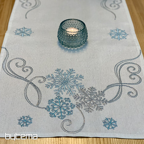Mantel navideño bordado azul-plata
