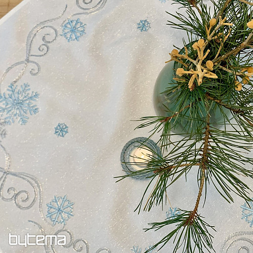 Mantel navideño bordado azul-plata