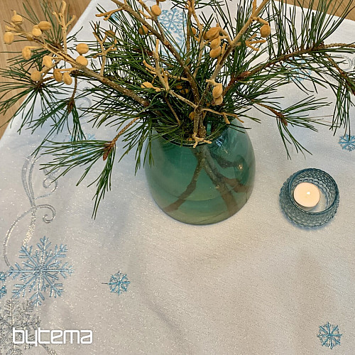 Mantel navideño bordado azul-plata