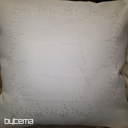 Funda bordada FLORES blanco 40x40