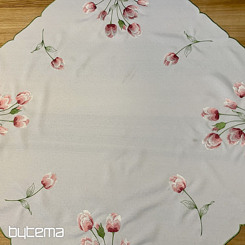 Mantel bordado y TULIPANES ovalados bordados