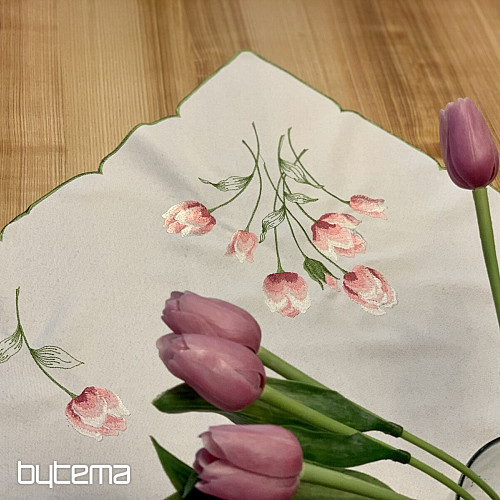 Mantel bordado y TULIPANES ovalados bordados
