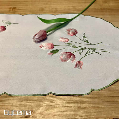 Mantel bordado y TULIPANES ovalados bordados