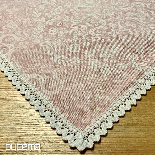 Mantel rosa viejo con puntilla 70x70