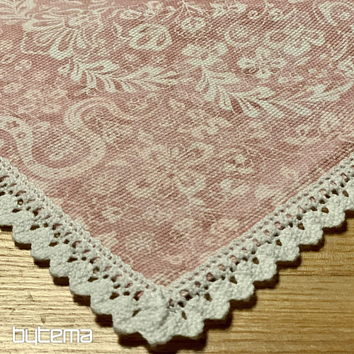 Mantel rosa viejo con puntilla 70x70
